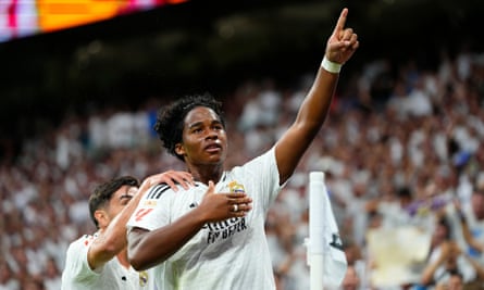 Endrick celebrates his first goal for Real Madrid