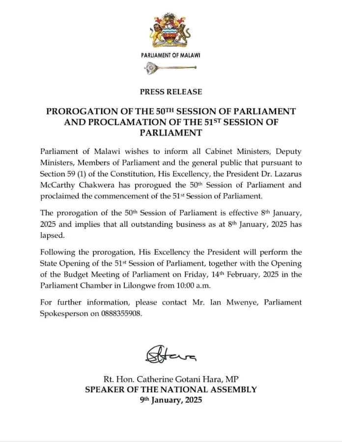 Prorogation of the 50th Session of Parliament and the Proclamation of the 51st Session