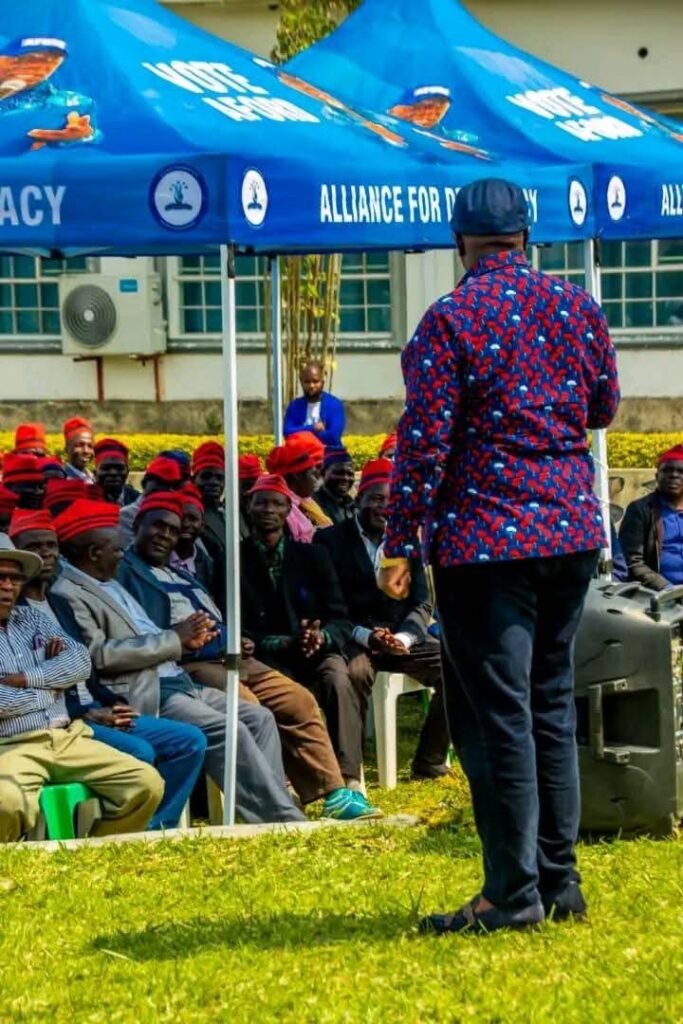 AFORD President Enoch Kamzingeni Chihana, standing on front addressing the AFORD supporters in Mzuzu the northern region of malawi
