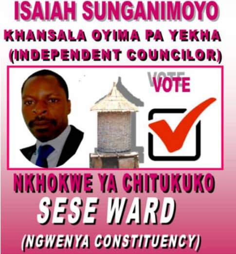 Political banner for Isaiah Emmanuel Sunganani shadow councilor for Ngwenya Ward in Lilongwe