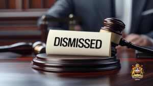 a court desk with an order labeled dismissed 3