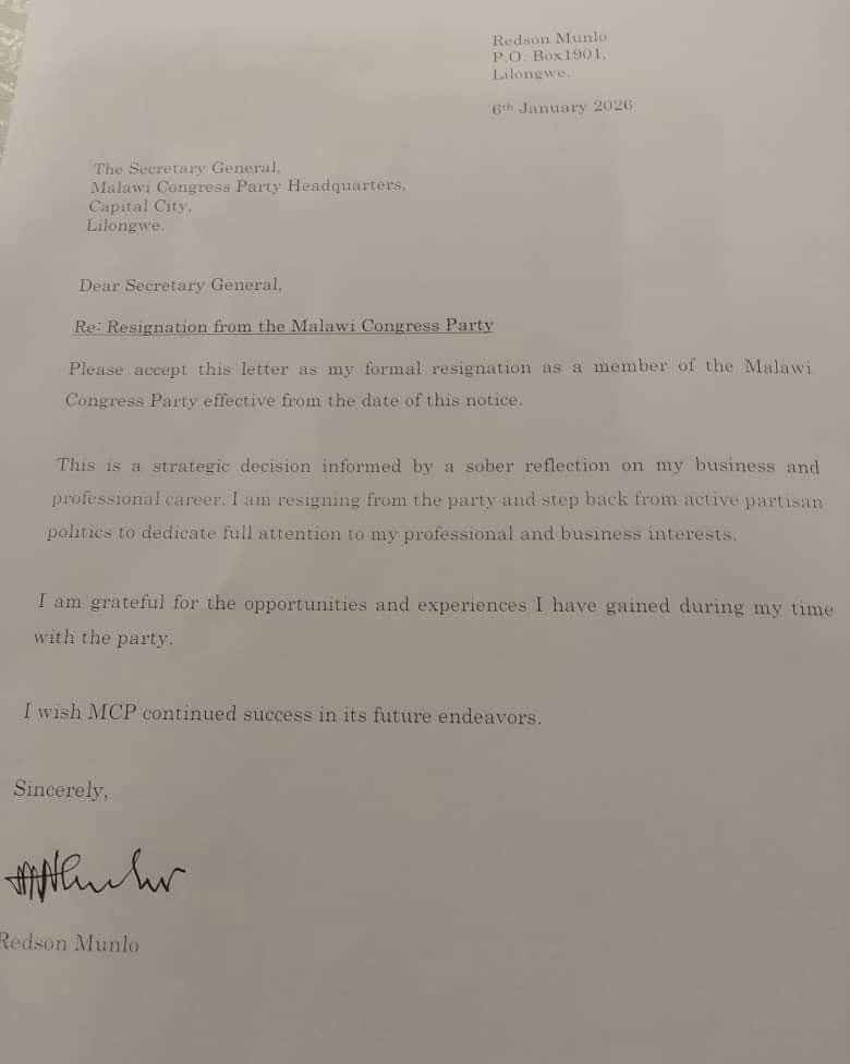 Redson Munlo Quits MCP, Cites Personal Decision Amid Growing Party Discontent fb img 1767696512574