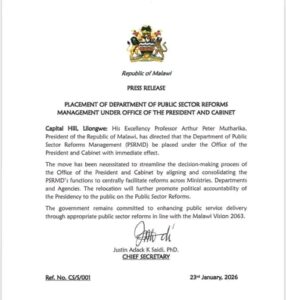 Mutharika Moves Public Sector Reforms Department to OPC 3 img 20260123 wa0462