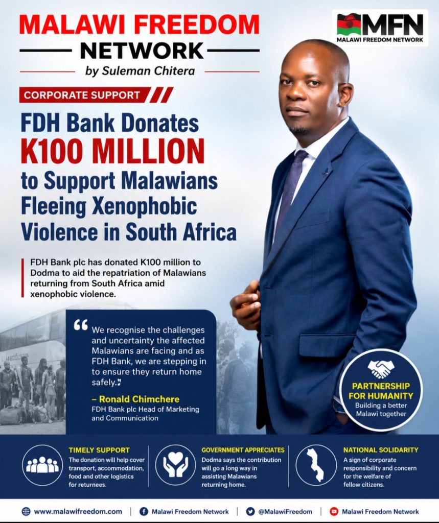 FDH Bank Donates K100 Million to Support Malawians Fleeing Xenophobic Violence in South Africa 2 IMG 20260623 081635