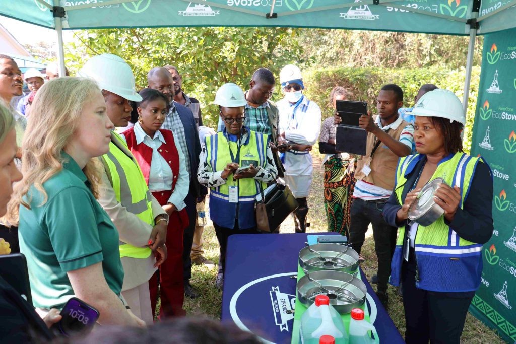 Minister applauds PressCane clean cooking initiative 4 Press Cane Sales and Marketing Manager Mercy Kamanga right explaining how the EcoStove works