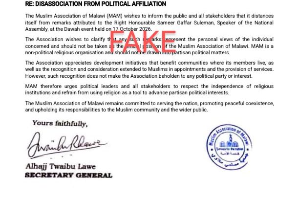 MAM Letter on Sameer Suleman Declared Fake